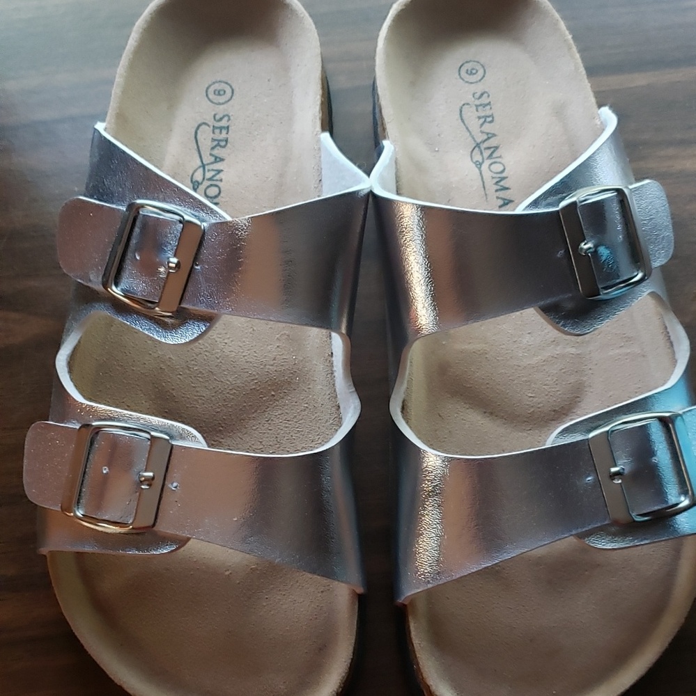 Seranoma Sandals, silver slide, cork size 9
